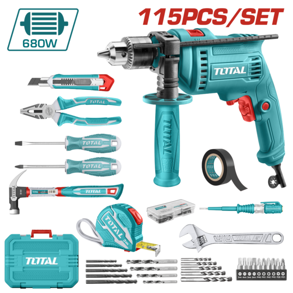 Kit taladro 650W + Caja con 115 accesorios