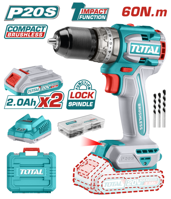 Taladro percutor inal. 20V 2000RPM Maletín